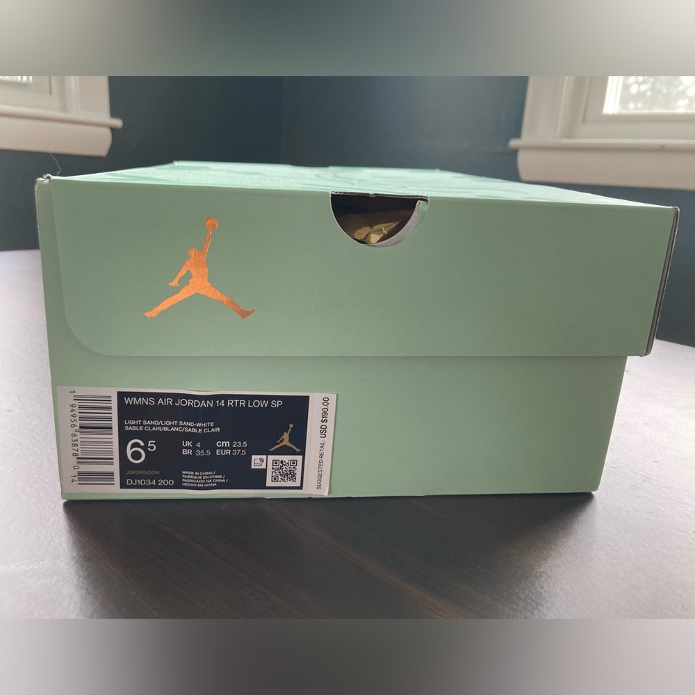 Women's Air Jordan 14 x Aleali May - Fortune - Tan and Green, Size 6.5 W - Picture 2 of 11